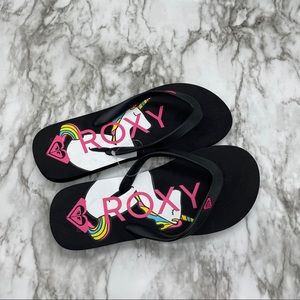 Roxy black thong flip flop sandals (1,2,3) girls kids unicorn theme